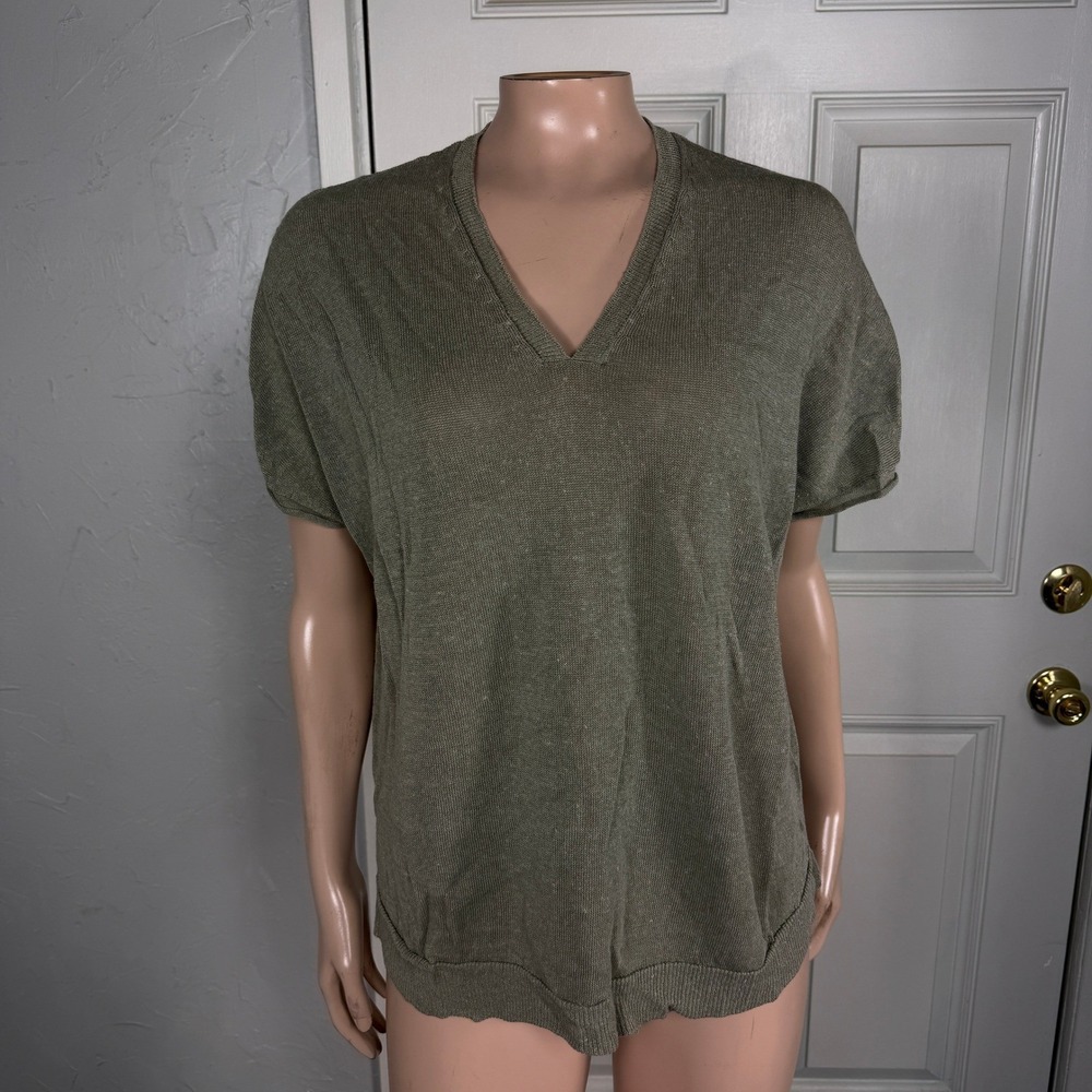 OSKA Women's Sweater Linen V neck Knit Short sleeve Shirt Relaxed fit F4-17